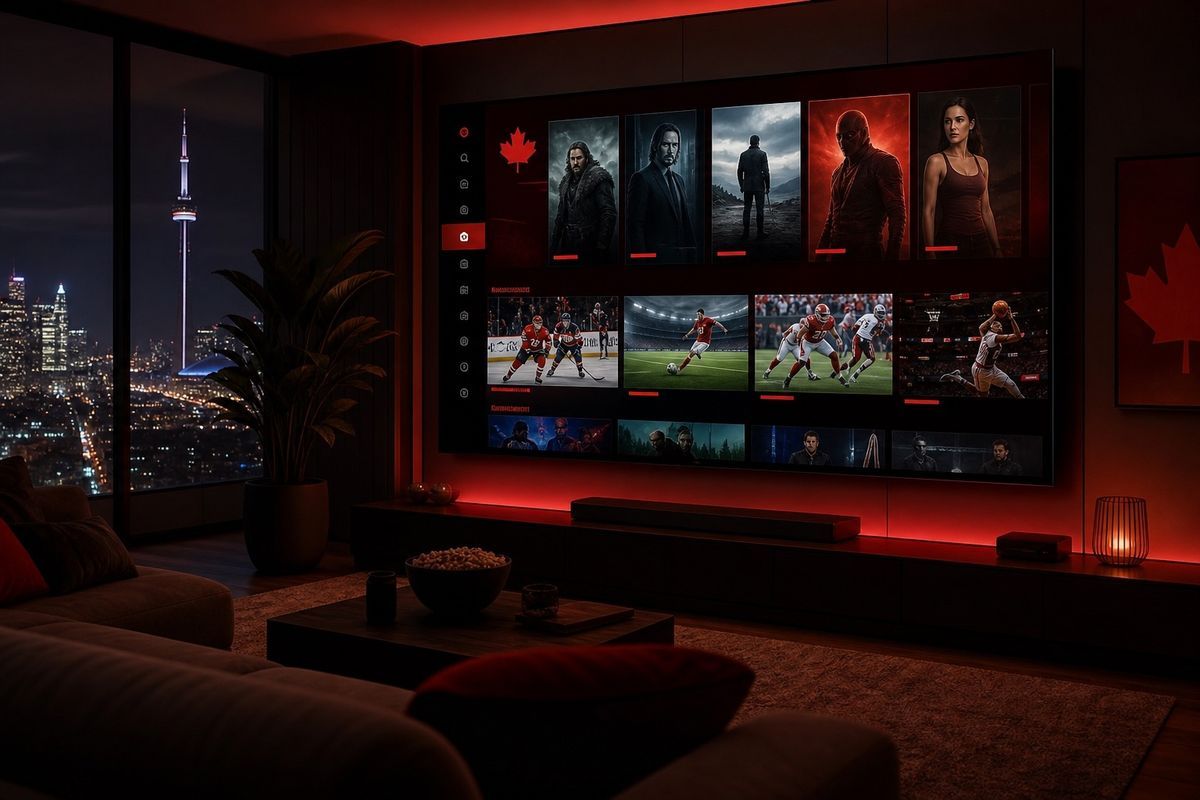 Salon canadien avec TV 4K diffusant IPTV Canada YAM